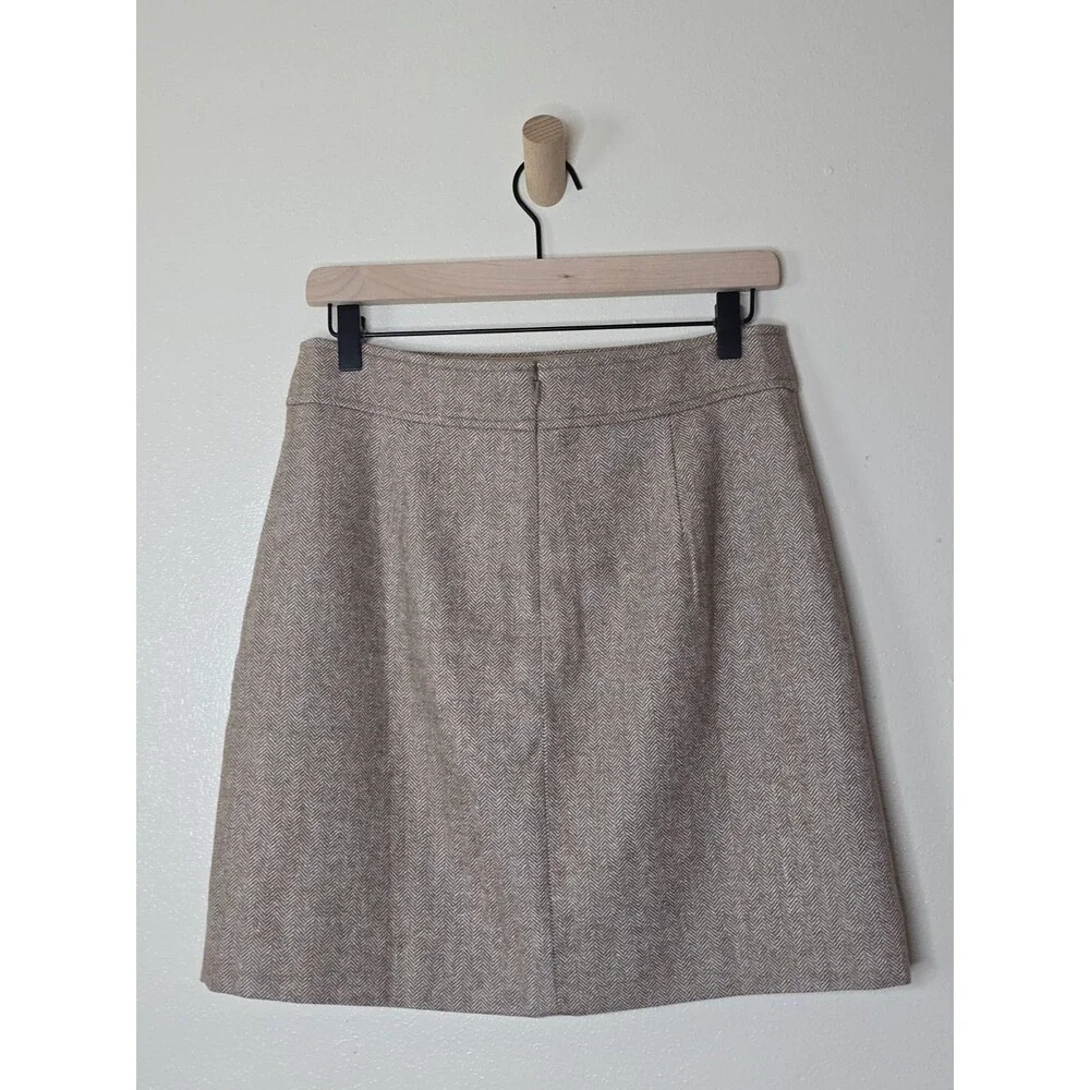 J.Crew Womens Size 4 Wool Blend Herringbone A-Line Skirt Beige NWT